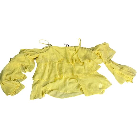BCBGeneration Women's size Large Citrus Yellow Tiered Off Shoulder Blouse NWT - Picture 2 of 9